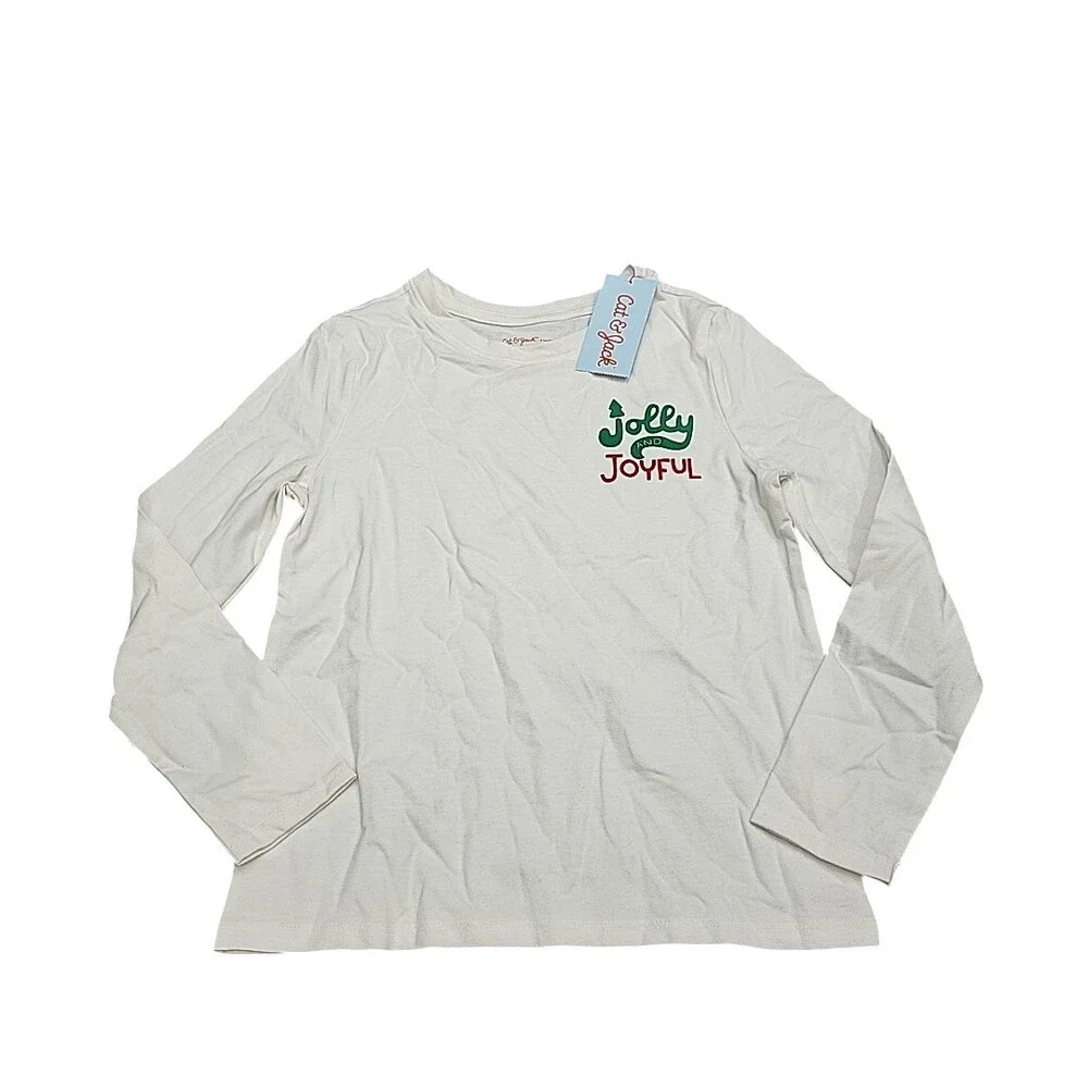 Girls Long Sleeves Holiday Christmas Tee Shirt Top Small Size 6/7 Off White